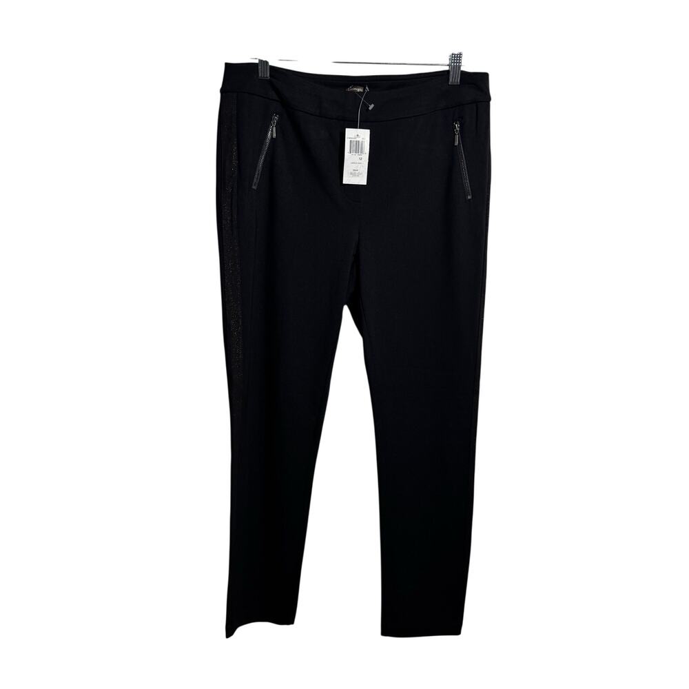 J.Mclaughlin Larkin Pant Women 12 Black Straight Sparkle Detail‎ Officecore NWT